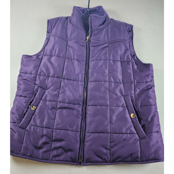 Chaps Womens Quilted Puffer Vest XL Purple Gold Button Pockets Classic Staple - Picture 1 of 6